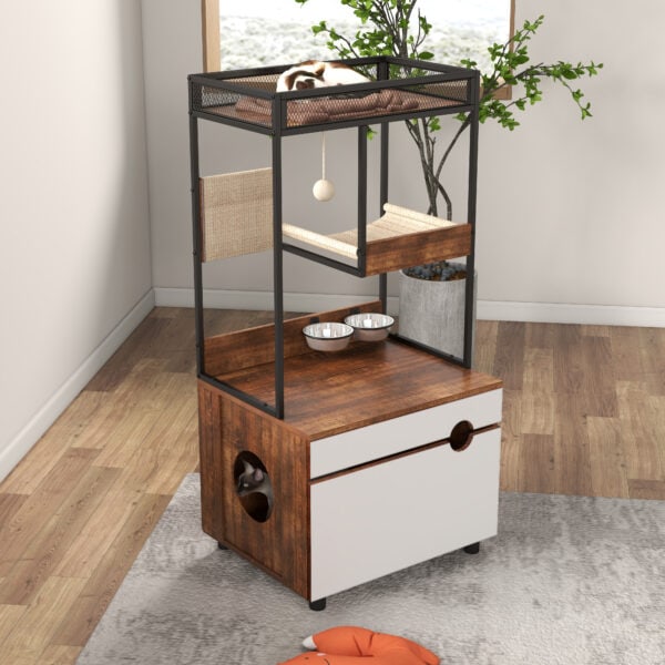 cat litter box enclosure furniture with storage for indoor use