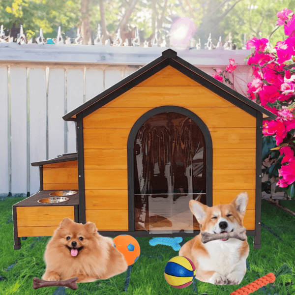 278334588f57fa50d95d1f78c00ab3d2 dog house large wooden outdoor dog shelter with storage and feeding bowls