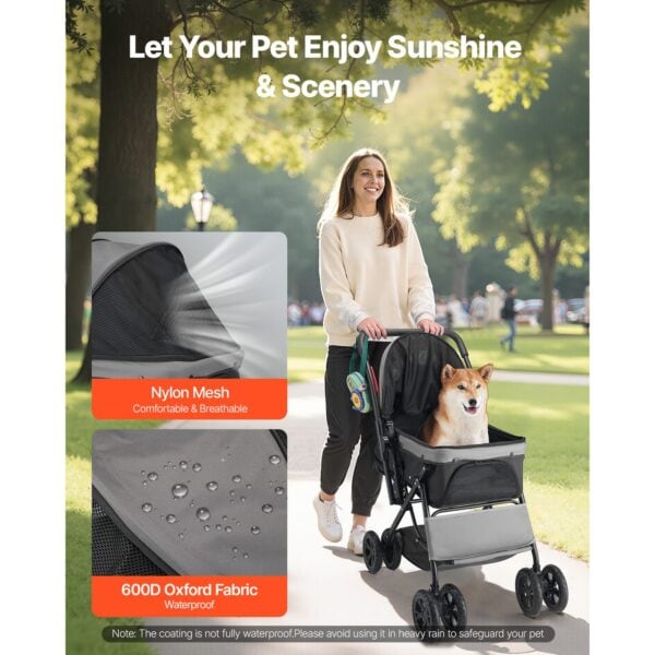 pet stroller with breathable mesh windows for airflow and visibility