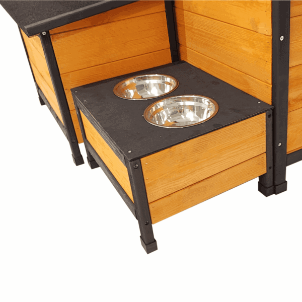 6e737897d0665680e0ab4aca68d946f3 dog house with built in feeding bowls and storage shelves