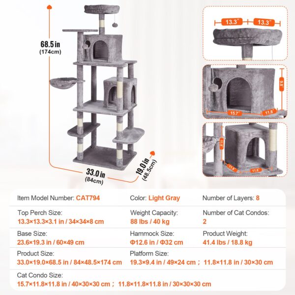 Cat Tree 68.5" Light Gray
