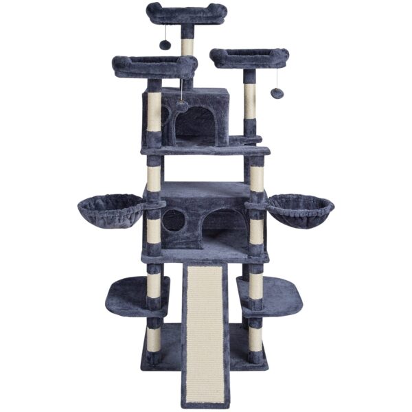 dark gray cat tree for large cats with condo and hammock