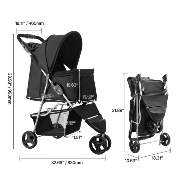 36edc2233b6144a40c6c9a19f4b5c9e5 Pet Stroller Foldable 3 Wheels Travel Dog Stroller
