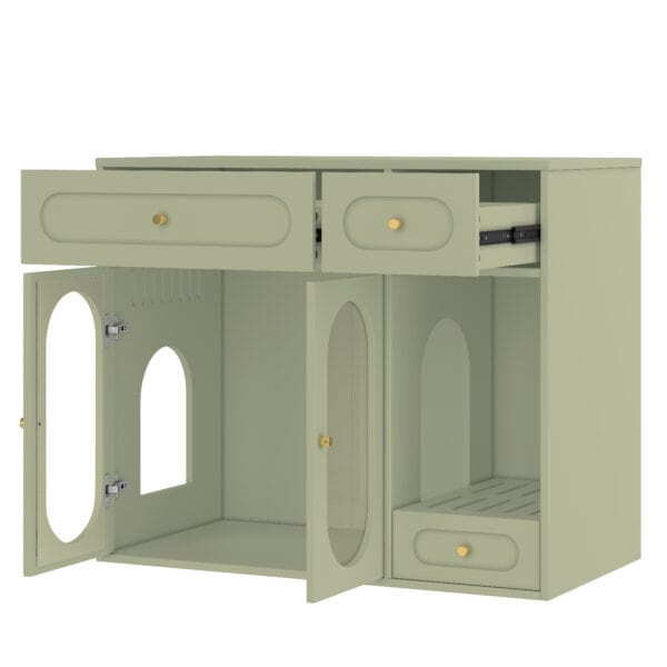 6 Hidden Litter Box Enclosure | LED Furniture Cabinet with Storage Drawers & Acrylic Doors