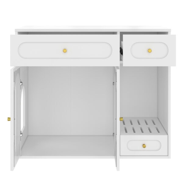 b4 Hidden Litter Box Enclosure | LED Furniture Cabinet with Storage Drawers & Acrylic Doors