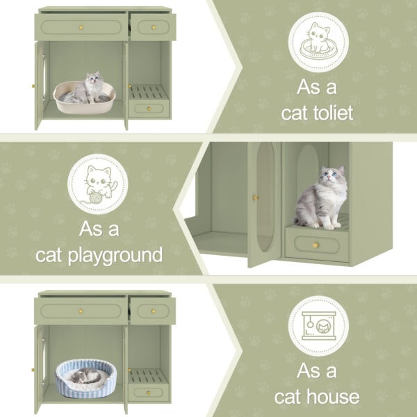 p3 Hidden Litter Box Enclosure | LED Furniture Cabinet with Storage Drawers & Acrylic Doors