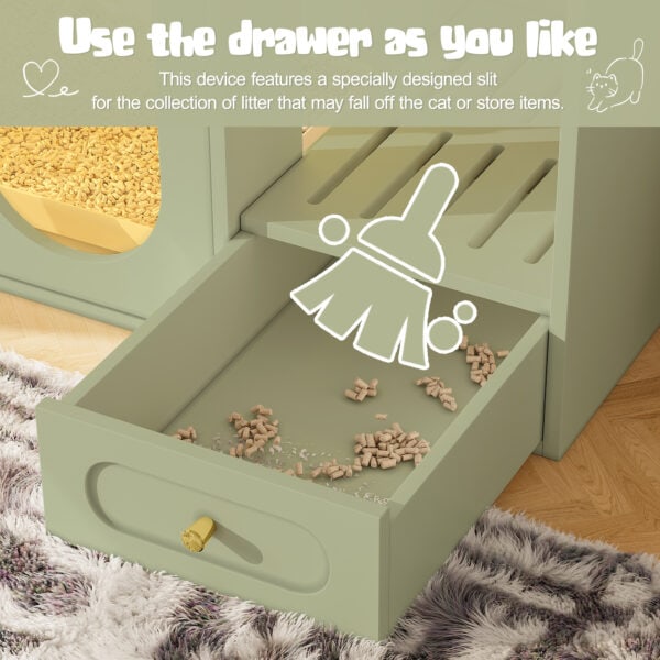 p4 Hidden Litter Box Enclosure | LED Furniture Cabinet with Storage Drawers & Acrylic Doors