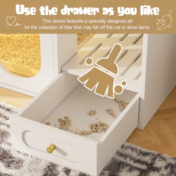 p4 Hidden Litter Box Enclosure | LED Furniture Cabinet with Storage Drawers & Acrylic Doors