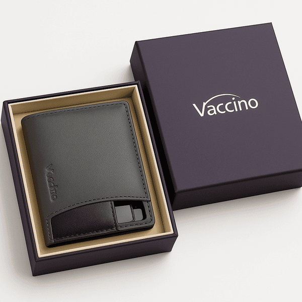 Vaccino Premium Leather Wallet for Men – Sleek Grey Bifold with Card Slot - Image 2
