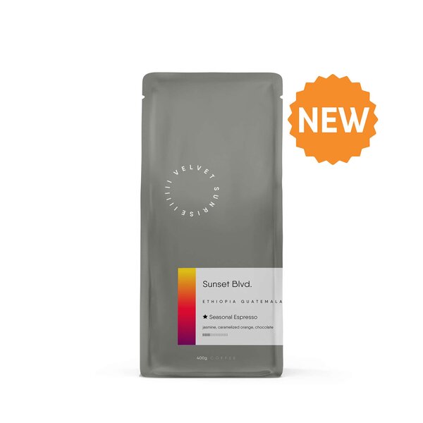 bag of Velvet Sunrise Coffee Roasters Sunset Blvd. medium roast espresso blend