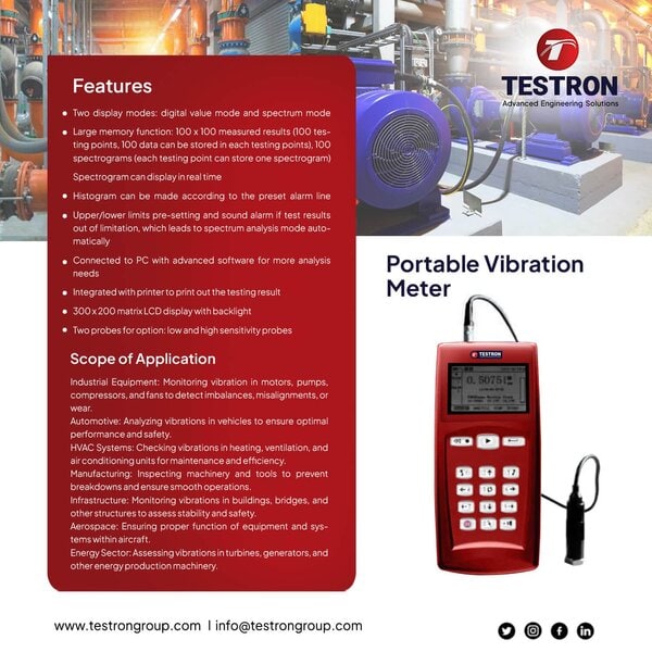 TT- 7230 Portable Vibration Meter- Measuring vibration of motor, pump, compressor and rotating machines