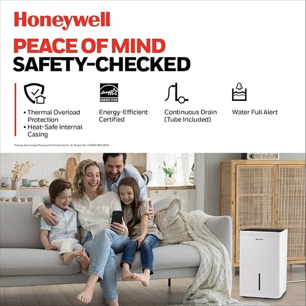 2024 NEW! Honeywell 50-Pint ENERGY STAR Dehumidifier with Built-in PUMP – Laundry Mode, Auto-Comfort Mode & Thermal Overload Protection, TPFIT50PWK - Image 5