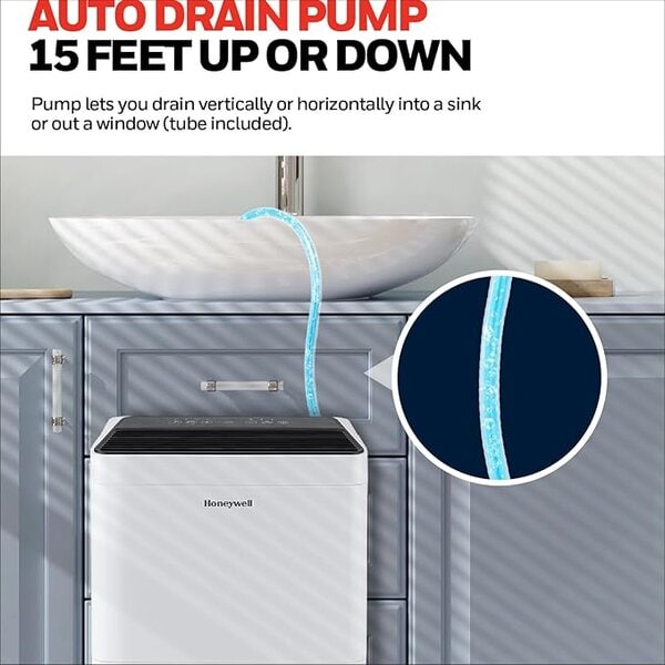 2024 NEW! Honeywell 50-Pint ENERGY STAR Dehumidifier with Built-in PUMP – Laundry Mode, Auto-Comfort Mode & Thermal Overload Protection, TPFIT50PWK - Image 4