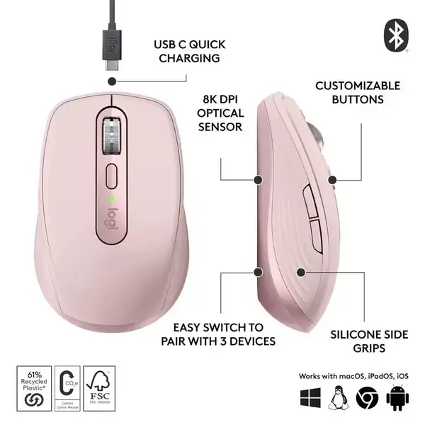 Mouse Logitech Inalámbrico Mx Anywhere 3s Rosa - Image 2