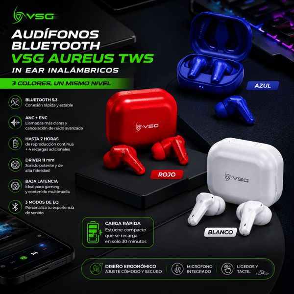 Audífonos Bluetooth VSG Aureus TWS In Ear Inalámbricos