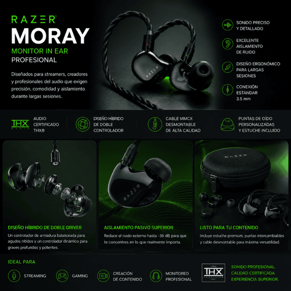 Razer Moray Monitor In Ear Ergonómico THX para Streaming Conexión 3.5 mm - Image 4