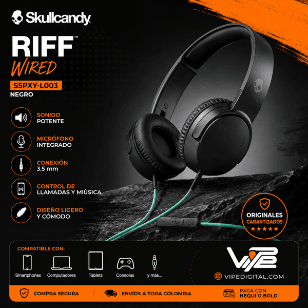 Audífonos Skullcandy Riff Wired Negro con Micrófono - Image 3