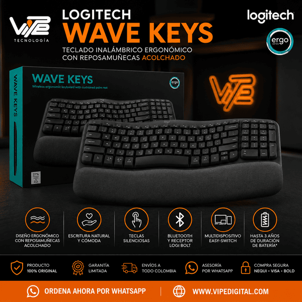 Teclado Inalámbrico Logitech Wave Keys Ergonómico Bluetooth y Receptor USB Grafito - Image 2