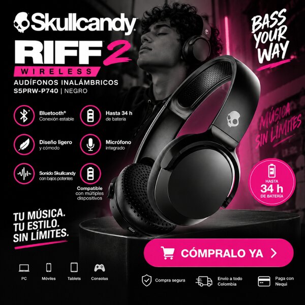 Audífonos Skullcandy Riff Wireless 2 Inalámbricos Negro - Image 3