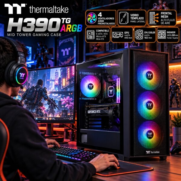 Chasis Thermaltake H390 TG ARGB 4 Fans 750W 80 Plus Bronze Negro CA-3Y9-75S1WU-00 - Image 2