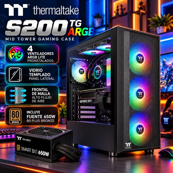 Chasis Thermaltake S200 TG ARGB 4 Fans 650W 80 Plus Bronze Negro CA-3X2-65M1WU-00-02