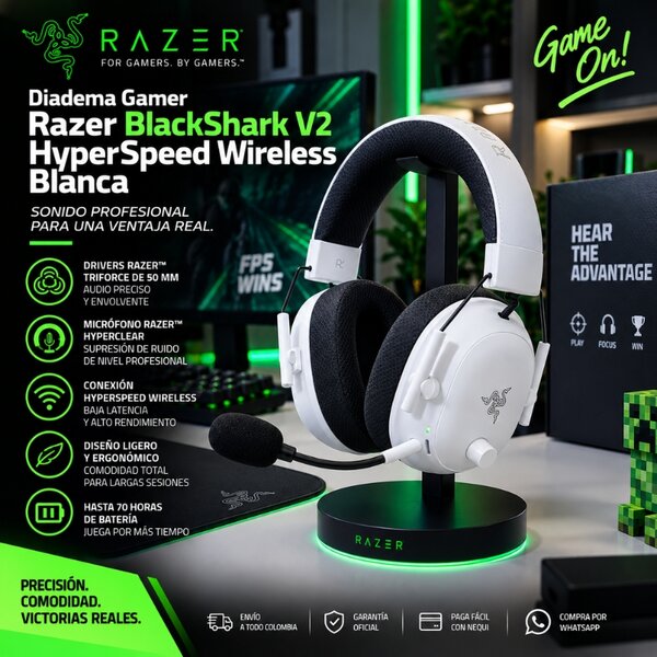 Diadema Gamer Razer BlackShark V2 HyperSpeed Wireless Blanca