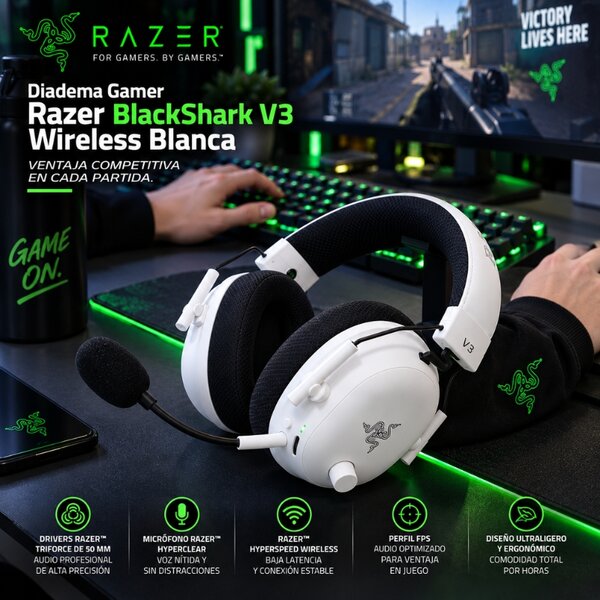 Diadema Gamer Razer BlackShark V3 Wireless Blanca - Image 2