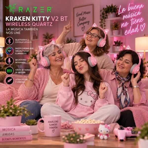Diadema Razer Kraken Kitty V2 BT Wireless Quartz Rosa - Image 2