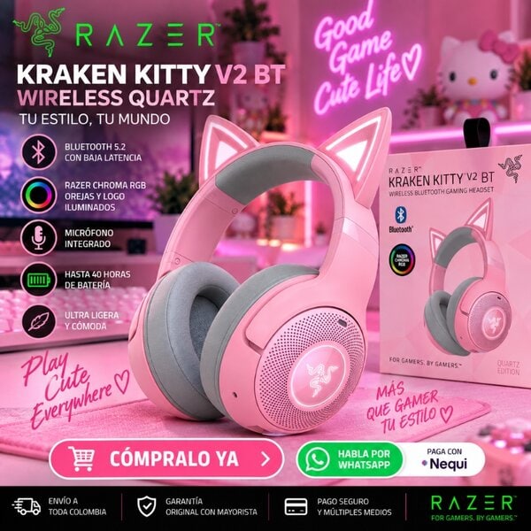 Diadema Razer Kraken Kitty V2 BT Wireless Quartz Rosa - Image 3