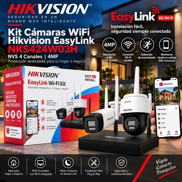 Kit Cámaras WiFi Hikvision EasyLink NKS424W03H 4MP NVS 4 Canales