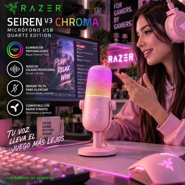 Micrófono Razer Seiren V3 Chroma RGB USB Quartz Rosa - Image 2