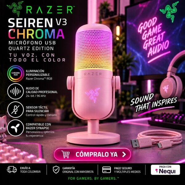 Micrófono Razer Seiren V3 Chroma RGB USB Quartz Rosa - Image 3