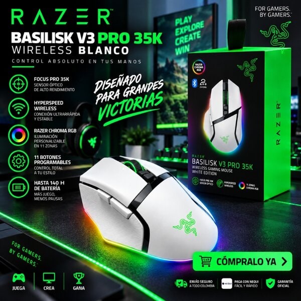 Mouse Gamer Razer Basilisk V3 Pro 35K Wireless Blanco - Image 3