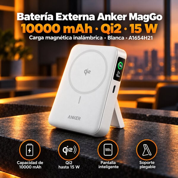 Batería Externa Anker MagGo 10000 mAh Qi2 15W Blanca A1654H21