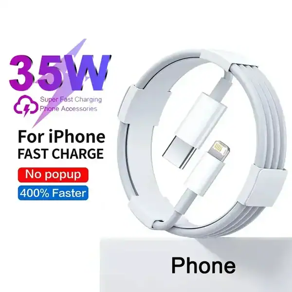 أسلاك شحن سريعة لهاتف iPhone 35W مع تقنية الشحن السريع، لا تفتح النوافذ المنبثقة، أسرع بـ 400%، ملحقات قوية وموثوقة لشحن الهاتف بسرعة وكفاءة.