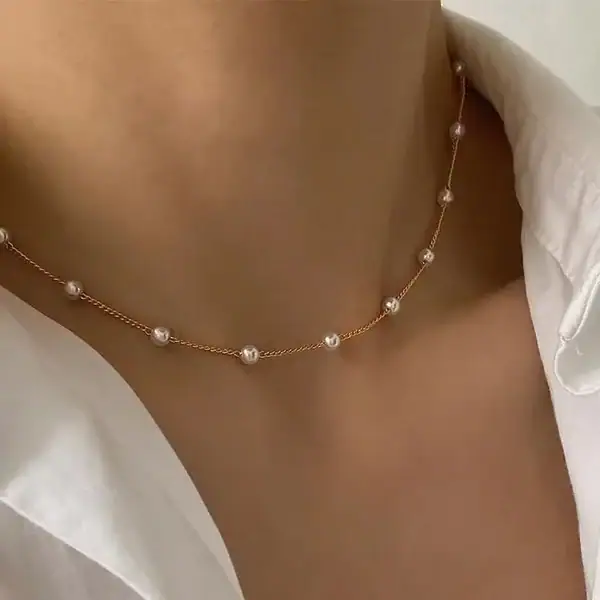⁦عقد لؤلؤ ذهبي نسائي⁩ - الصورة ⁦6⁩