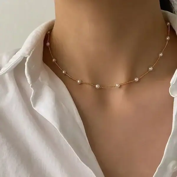 ⁦عقد لؤلؤ ذهبي نسائي⁩ - الصورة ⁦5⁩