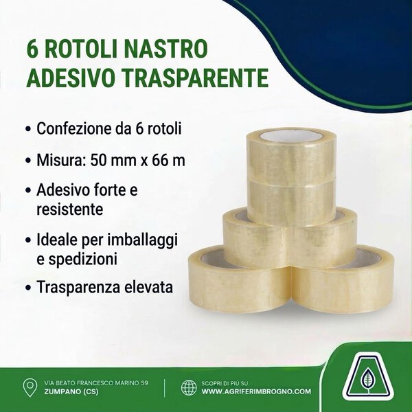 SET 6 ROTOLI NASTRO ADESIVO TRASPARENTE PER IMBALLAGGIO 50 MM X 66 MT