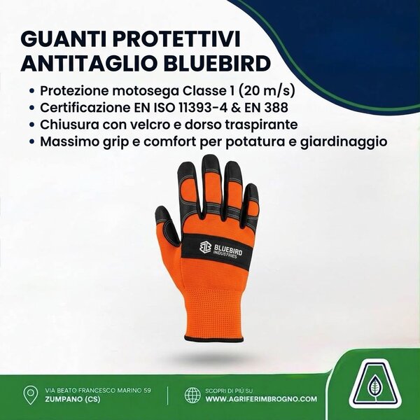 Guanti Protettivi Antitaglio Professionali Bluebird Classe 1 (20 m/s) – Taglia 10