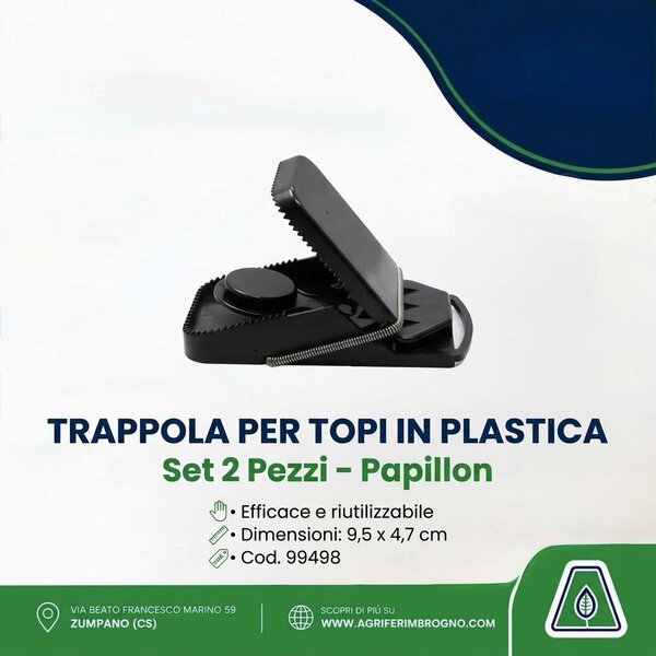 Trappola per Topi a Scatto in Plastica Riutilizzabile Papillon - Set da 2 Pezzi (9,5 x 4,7 cm)