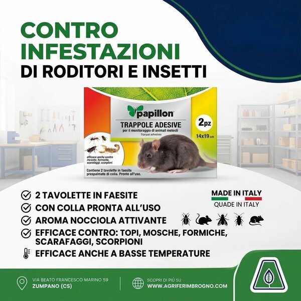 Trappole Adesive Papillon in Faesite con Aroma Nocciola per Topi e Insetti - Confezione da 2 Pezzi (14x19 cm)