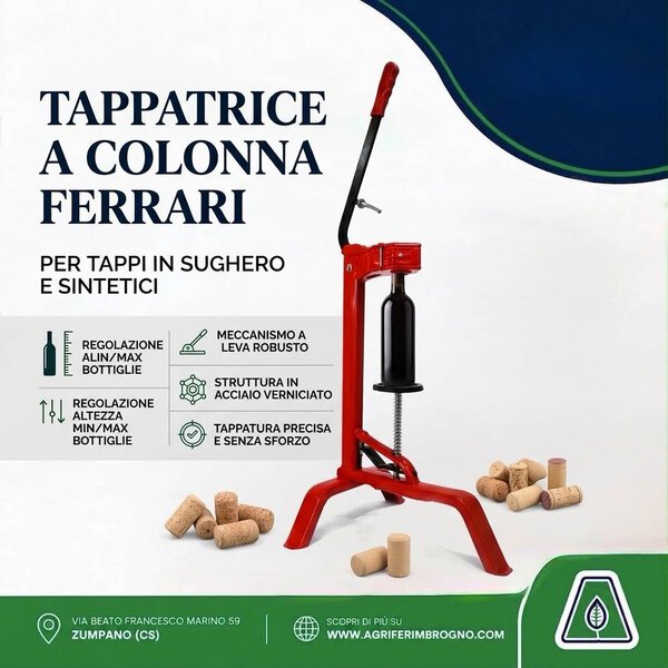 Tappatrice a Colonna Ferrari Professionale per Tappi in Sughero e Sintetici