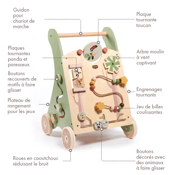 Tiny Love - Chariot de marche en bois, à partir de 18 mois, Boho Chic