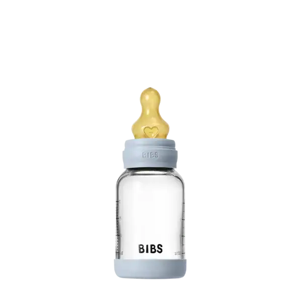 Bibs Biberon en verre rond avec tétine en latex à débit lent 120ml – Baby blue