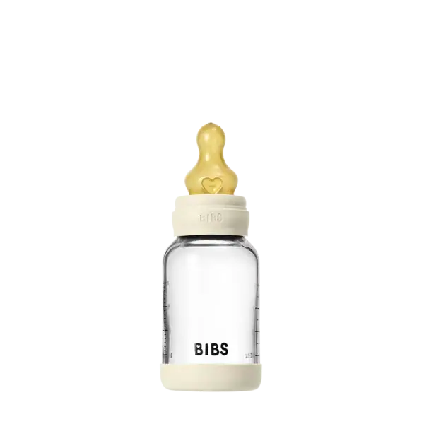 Bibs Biberon en verre rond avec tétine en latex à débit lent 120ml – Ivoire