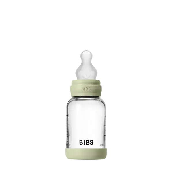 Bibs – Biberon en verre rond avec tétine en silicone débit lent 120ml – Sage