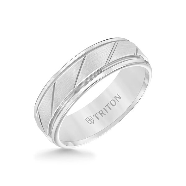 7MM Tungsten Carbide Ring - Diagonal Cut Center and Round Edge