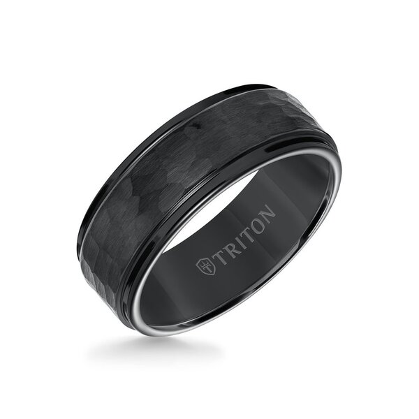 8MM Tungsten Carbide Ring - Hammered Center and Step Edge 11-3288-8