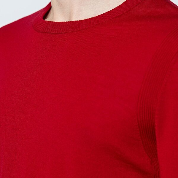 Breathable simple solid color custom crew-neck long sleeve men sweater - Image 4