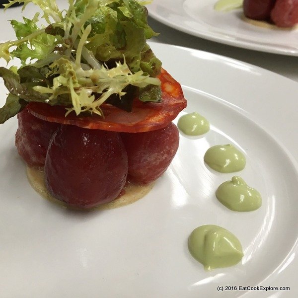 Paul Foster Plum tomato tart with Parmesan biscuit, avocado and chorizo - Pimped up